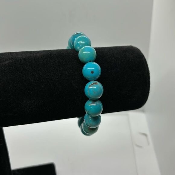 Bold Turquolse Bead Stretch Bracelet Blue Chunky Vintage 80s Style Southwest - Picture 5 of 7